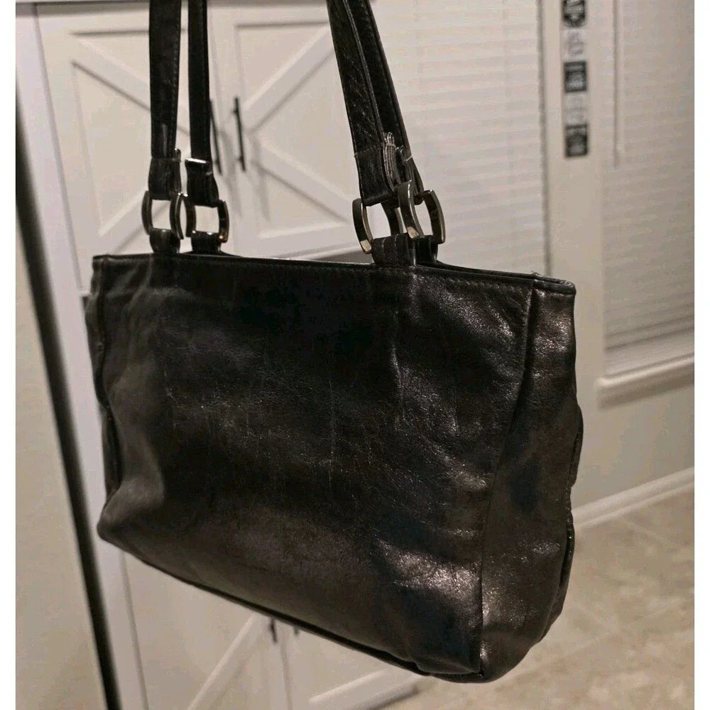 Vintage SHS Metallic Black Textured Leather Multi-Zip Shoulder Bag